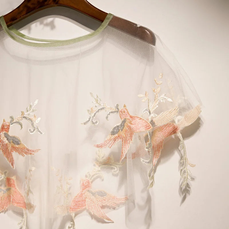 Embroidered sheer cape