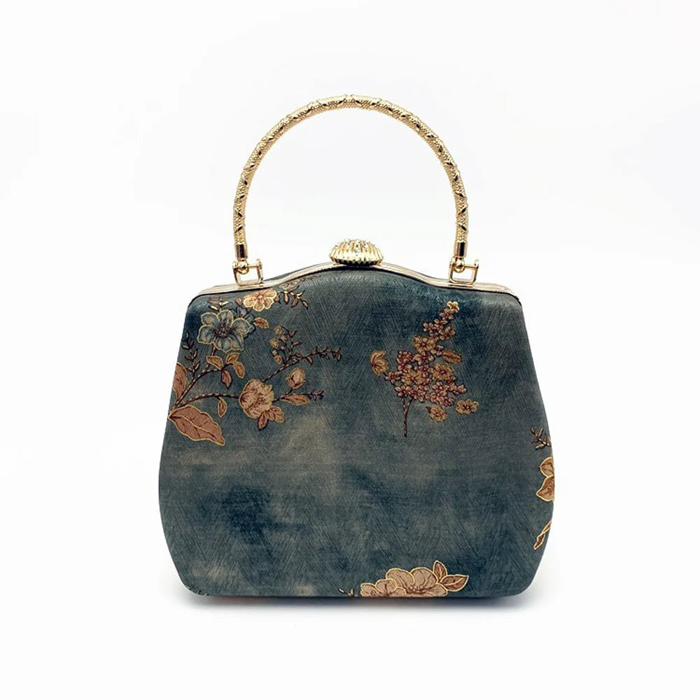 Silk embroidered minaudière bag