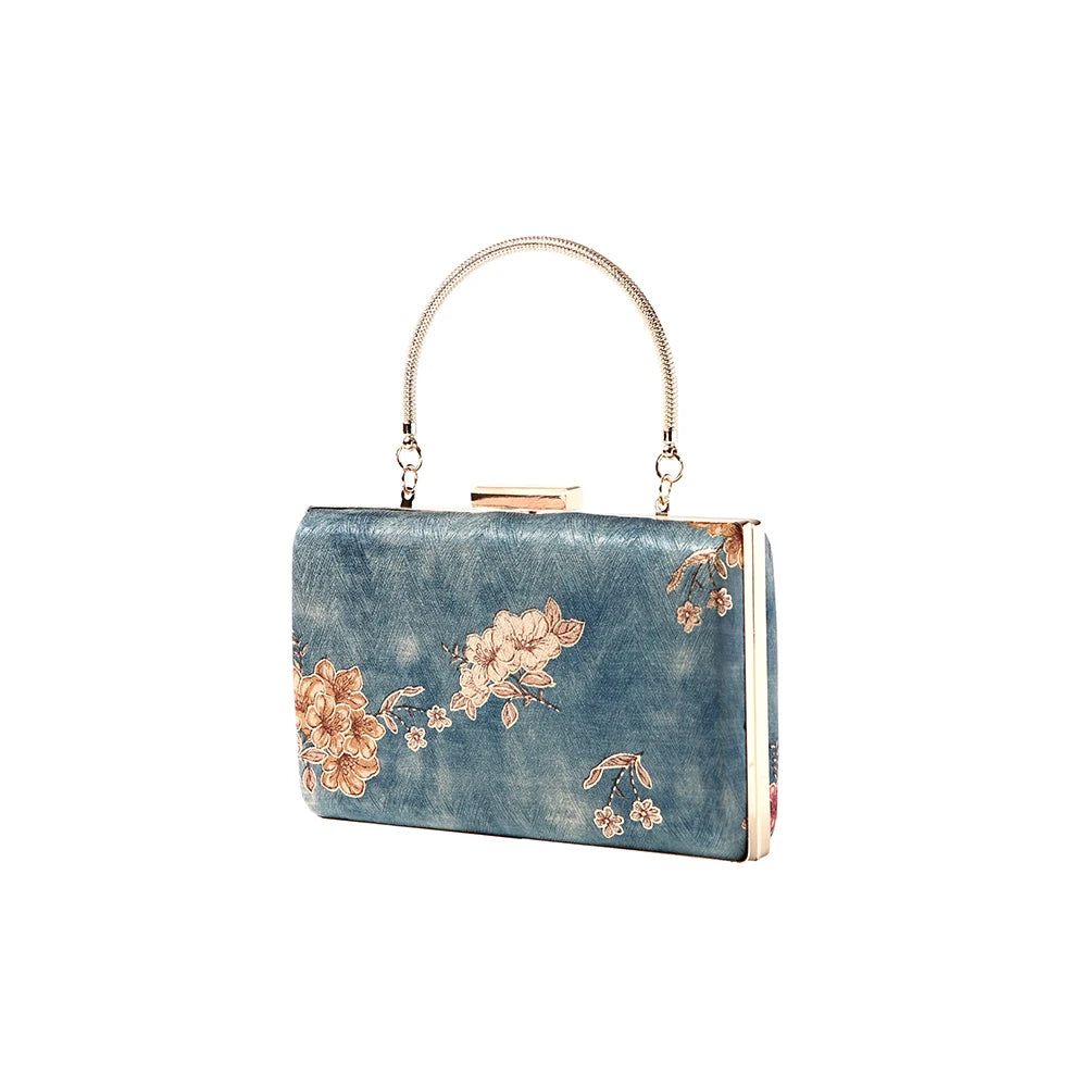 Silk embroidered minaudière bag