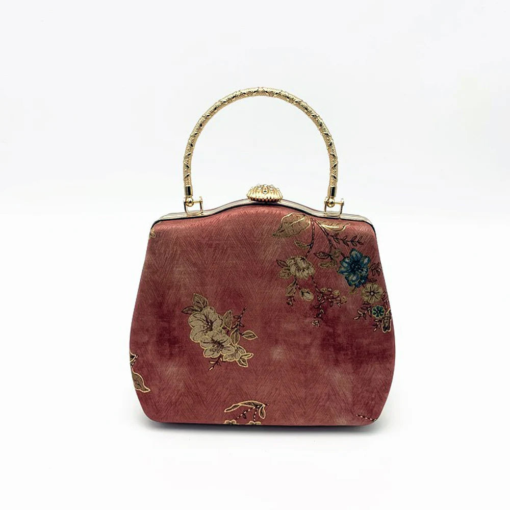 Silk embroidered minaudière bag