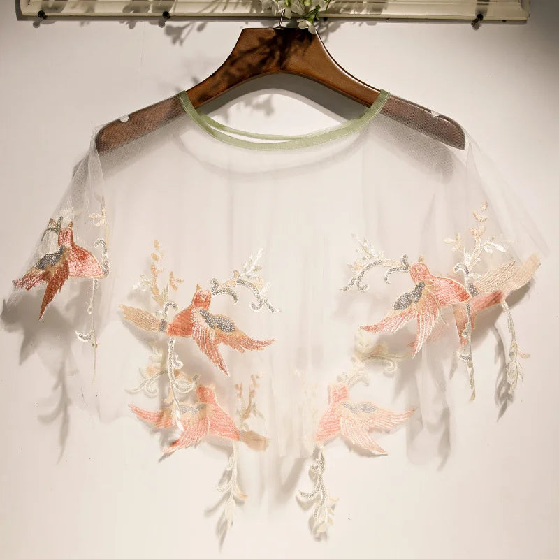 Embroidered sheer cape