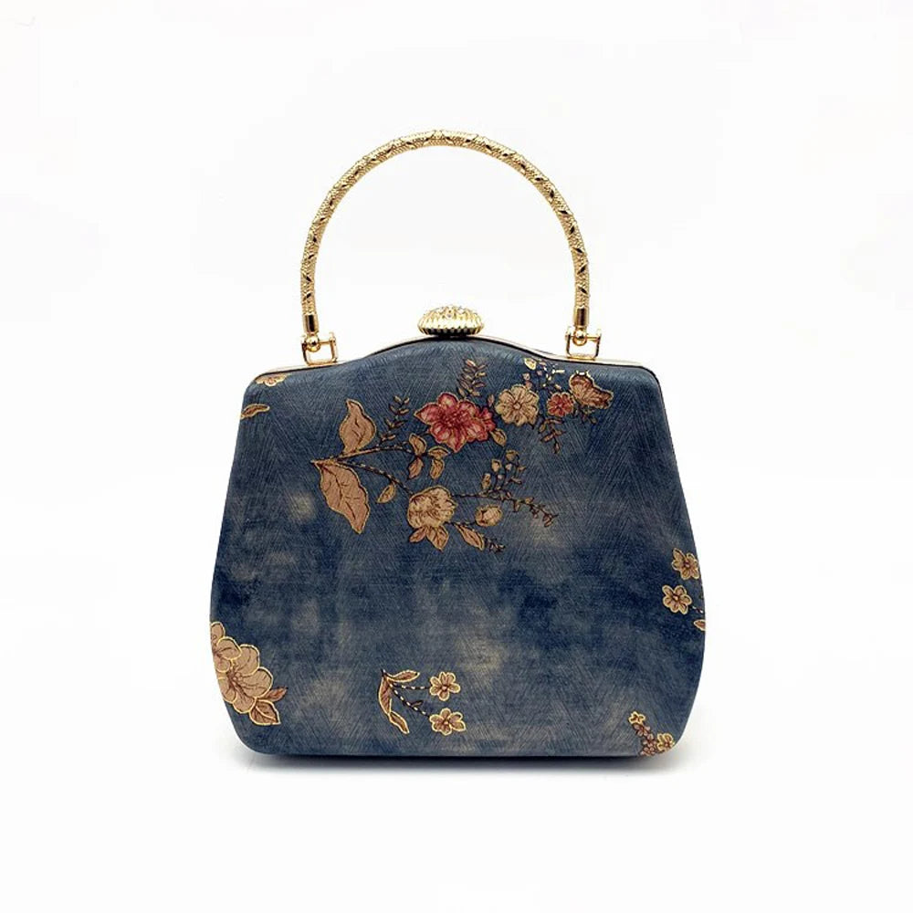 Silk embroidered minaudière bag