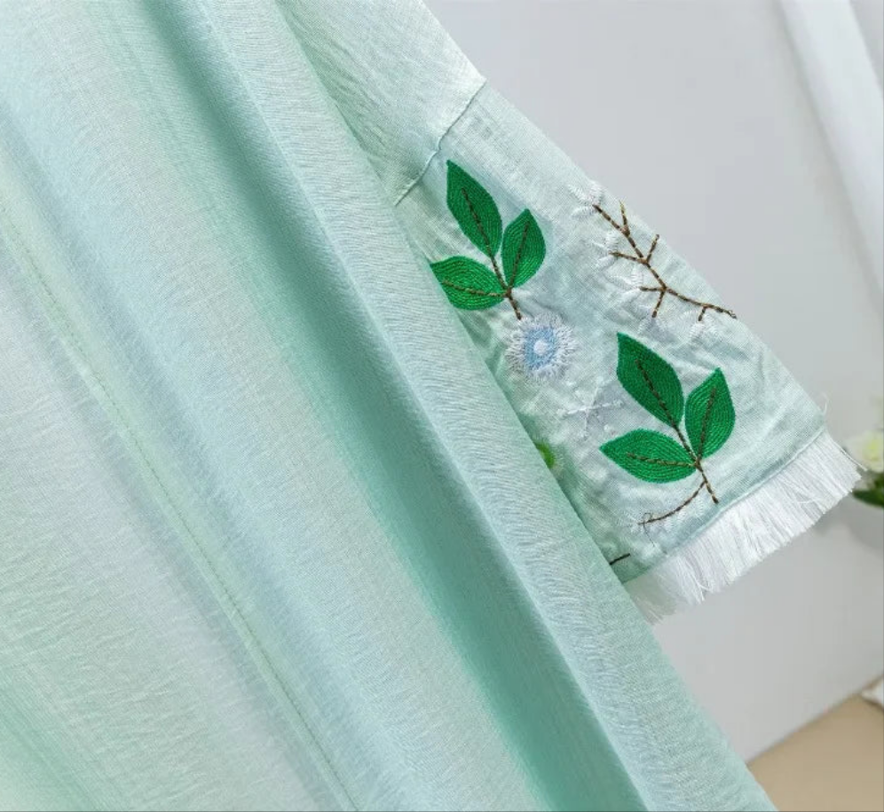 Embroidered open front abaya
