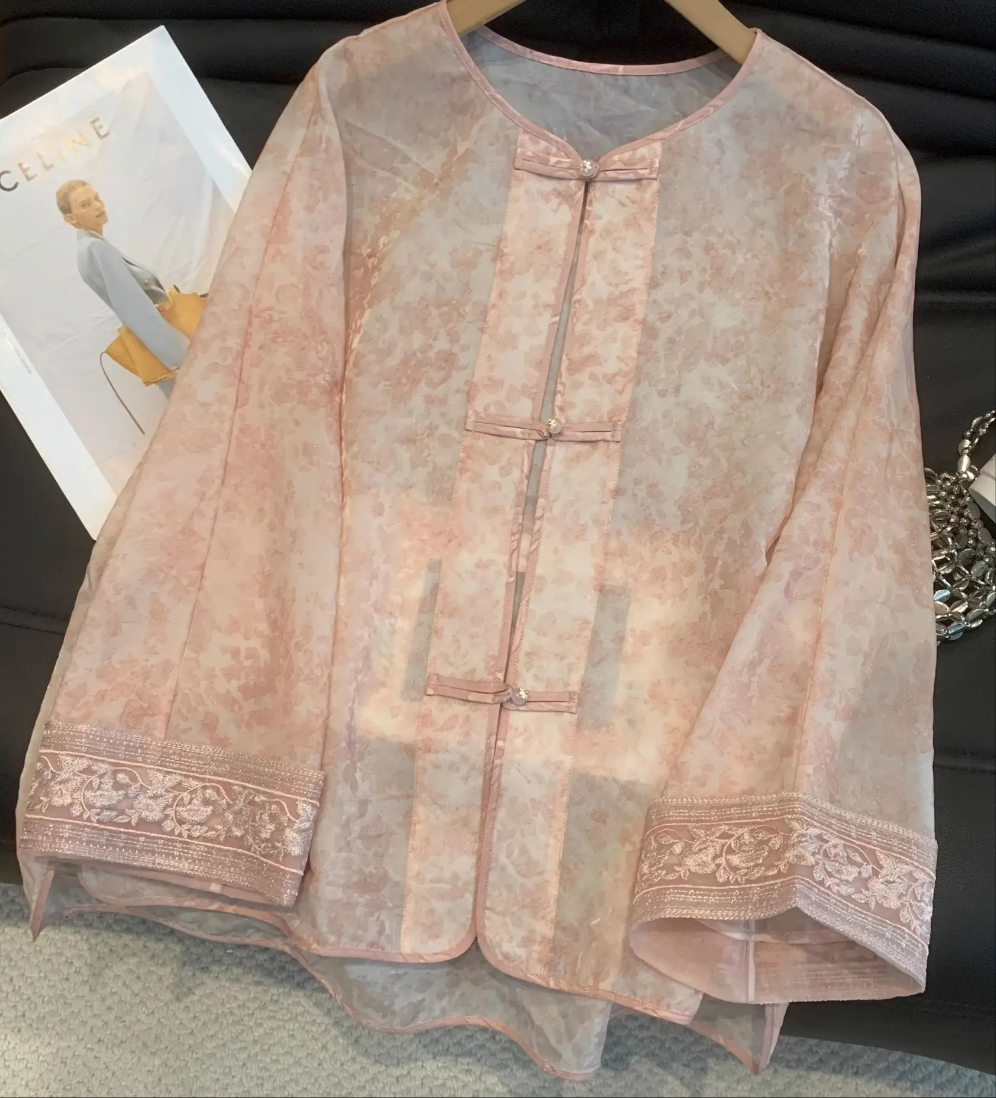 Embroidered chiffon blouse