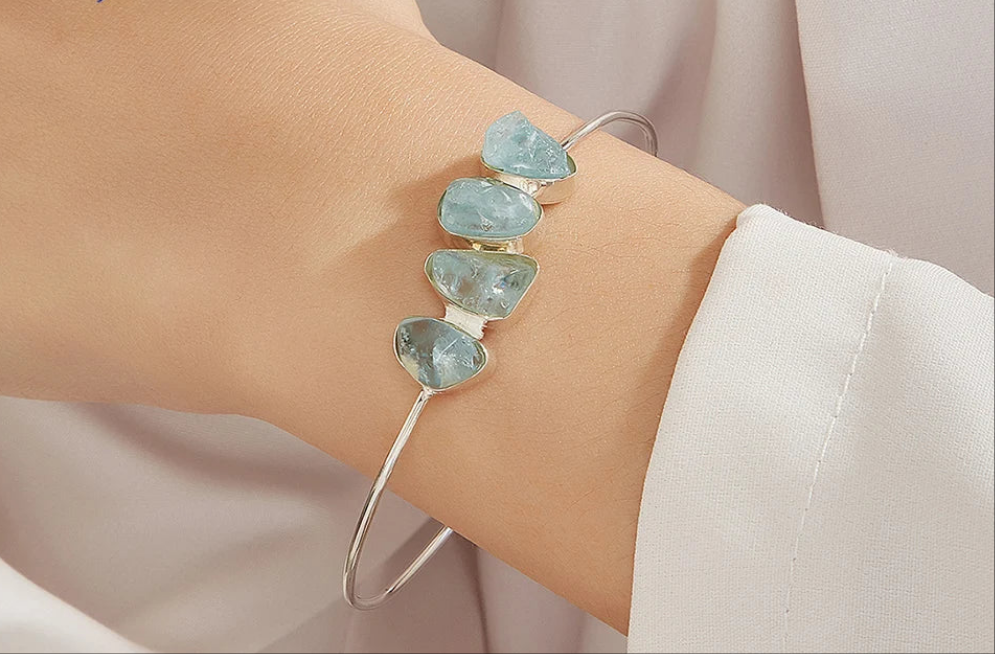 Silver aquamarine cuff bracelet