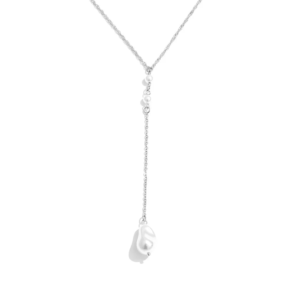 Geometric pearl pendant necklace