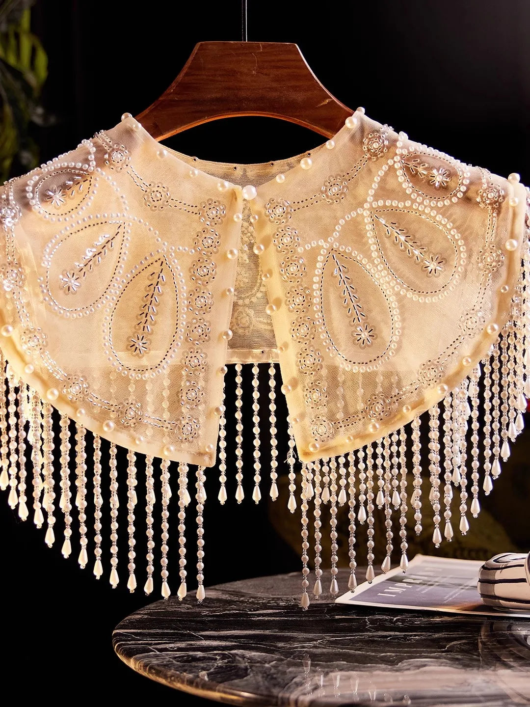 Solid pearl beaded embroidered collar