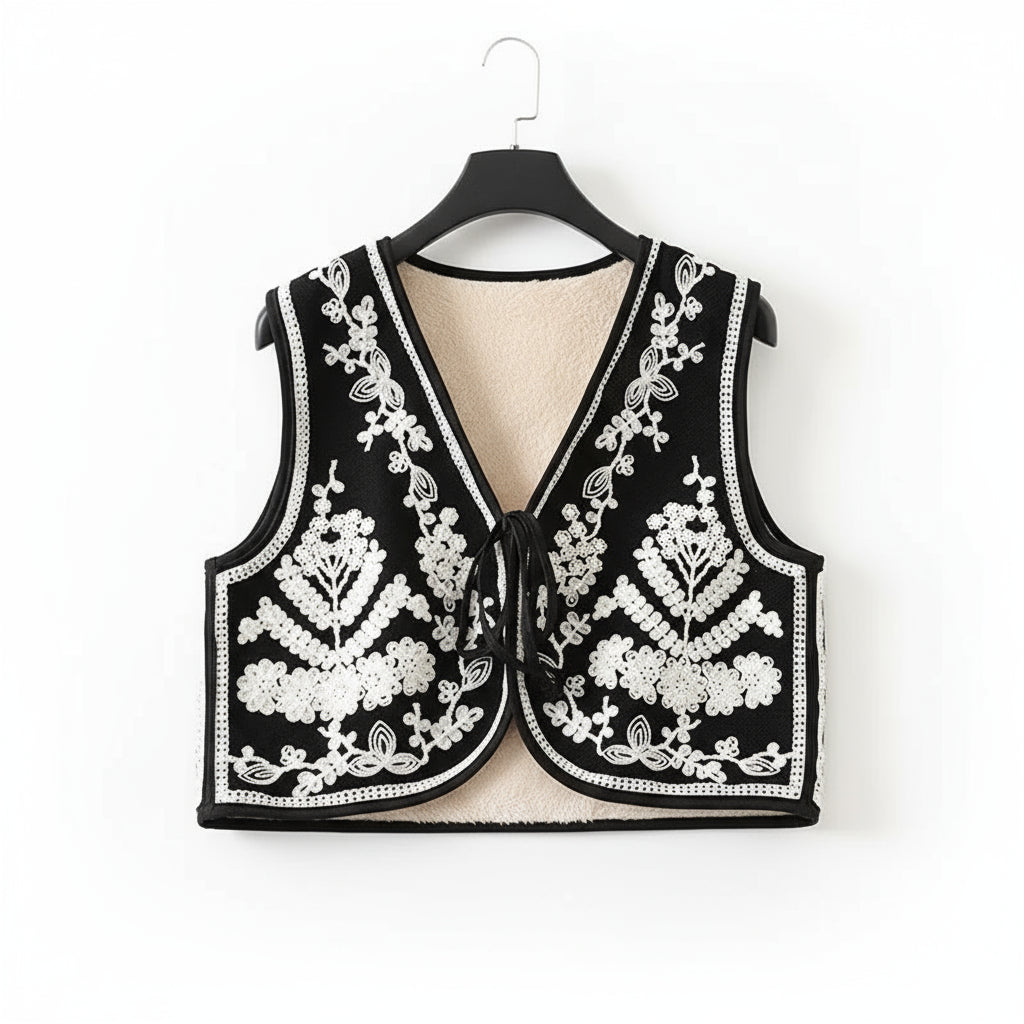 Vintage floral embroidered knit vest