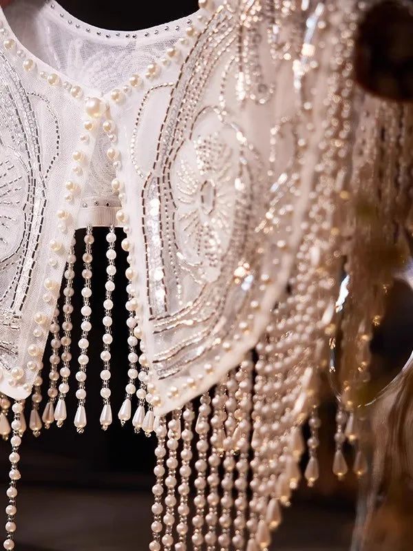 Pearl beaded tassel collar