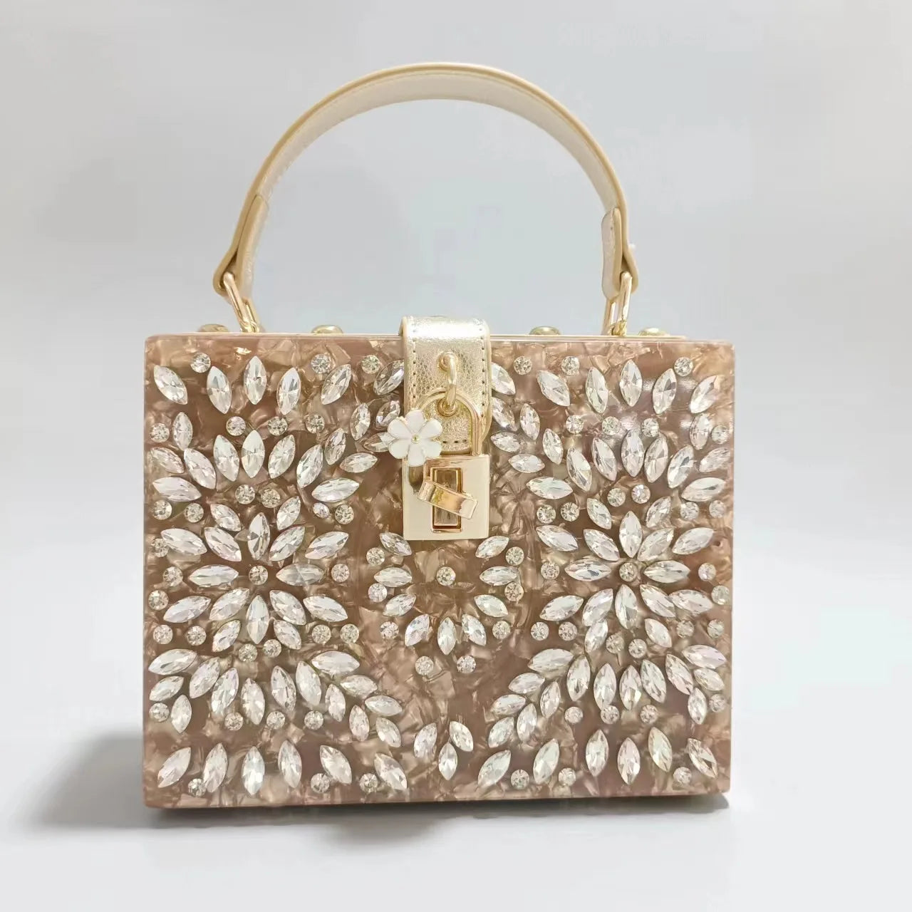 Beaded metallic minaudière bag