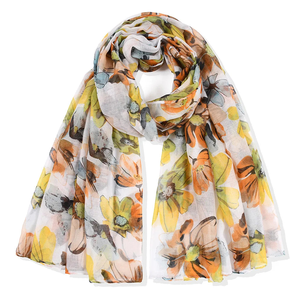 Lightweight voile floral scarf