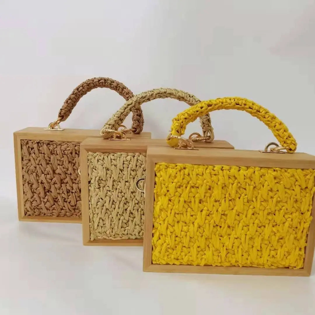 Woven straw box bag