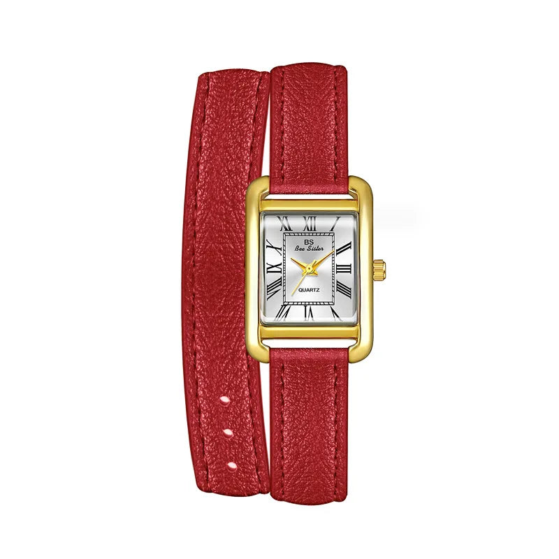 Leather quartz watch – Elegant rectangle design
