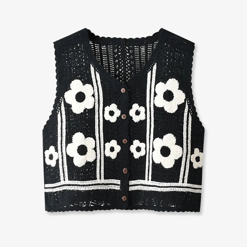 Embroidered crochet vest