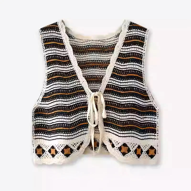 Bohemian plaid knit vest
