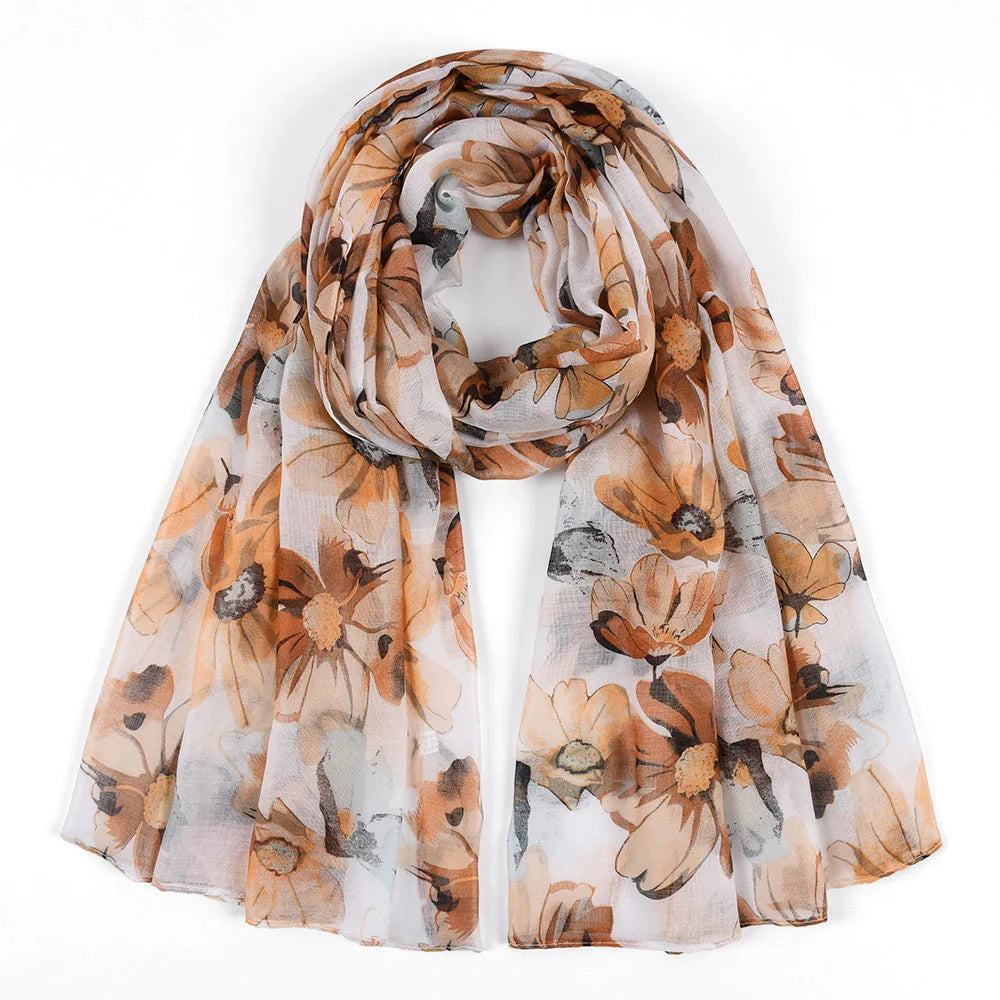 Lightweight voile floral scarf
