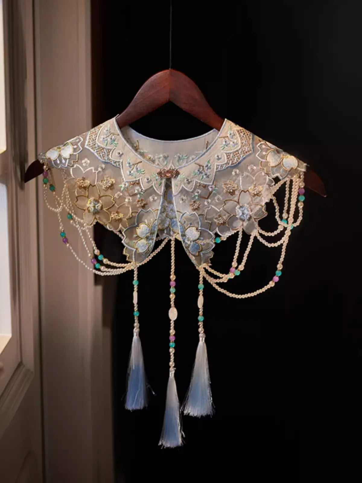 Pearl beaded tassel collar