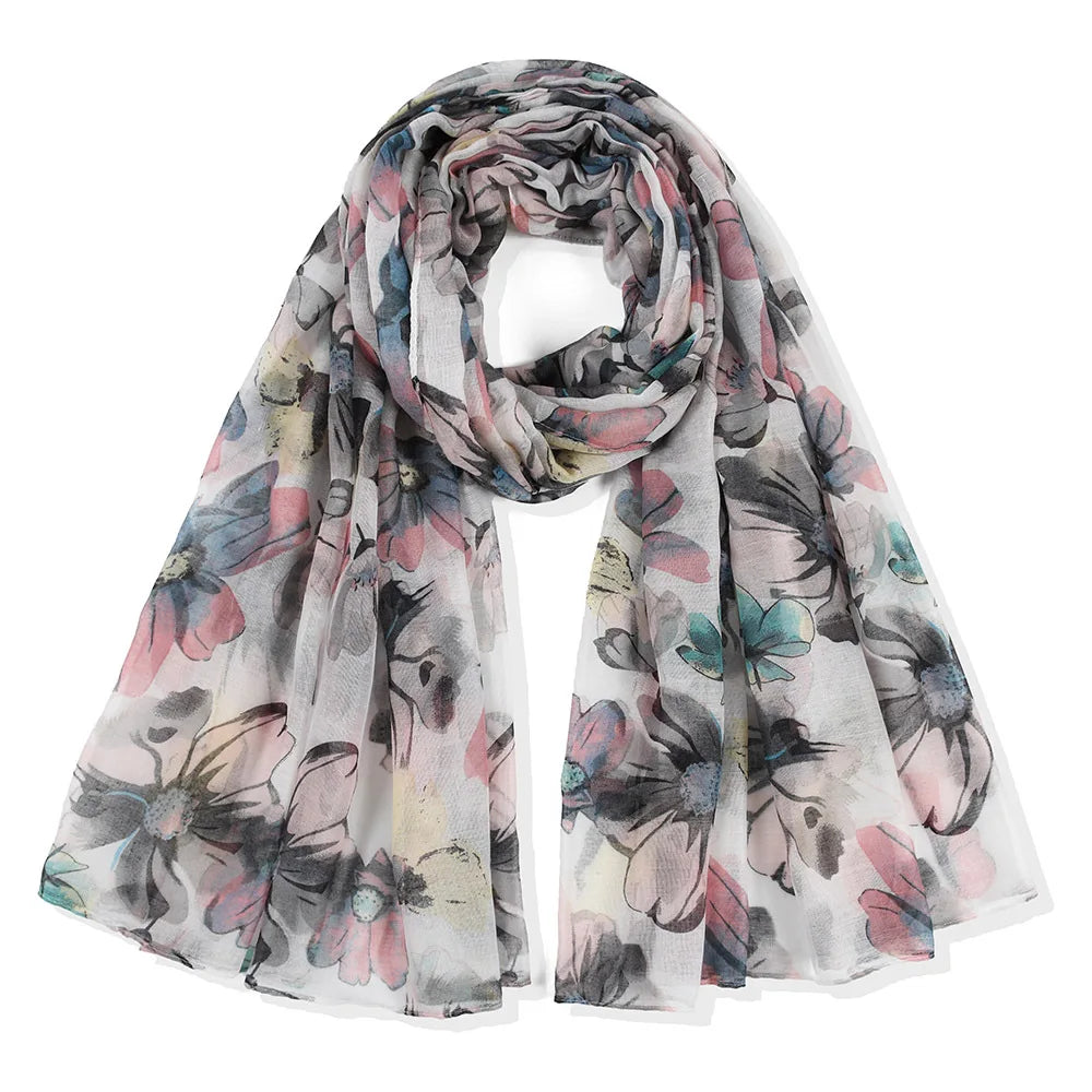 Lightweight voile floral scarf