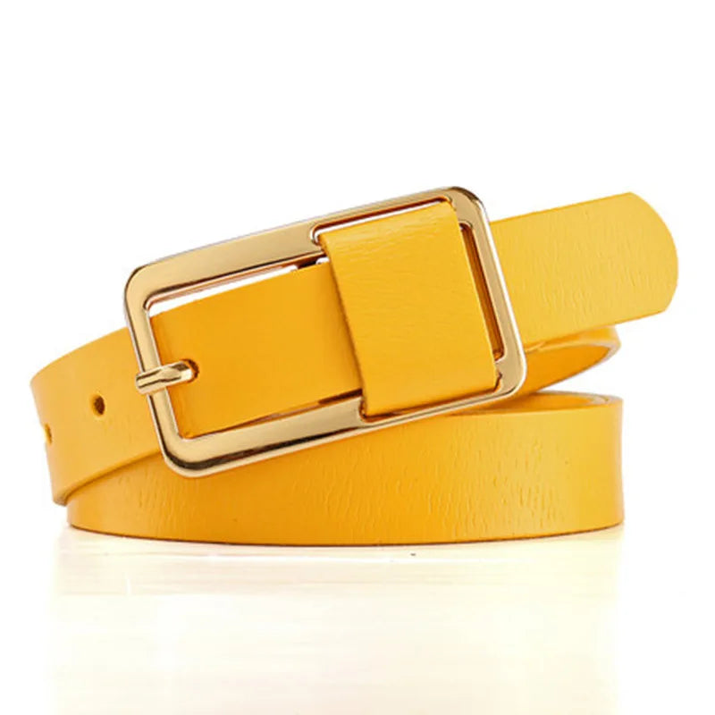 Elegant slim metal & leather belt