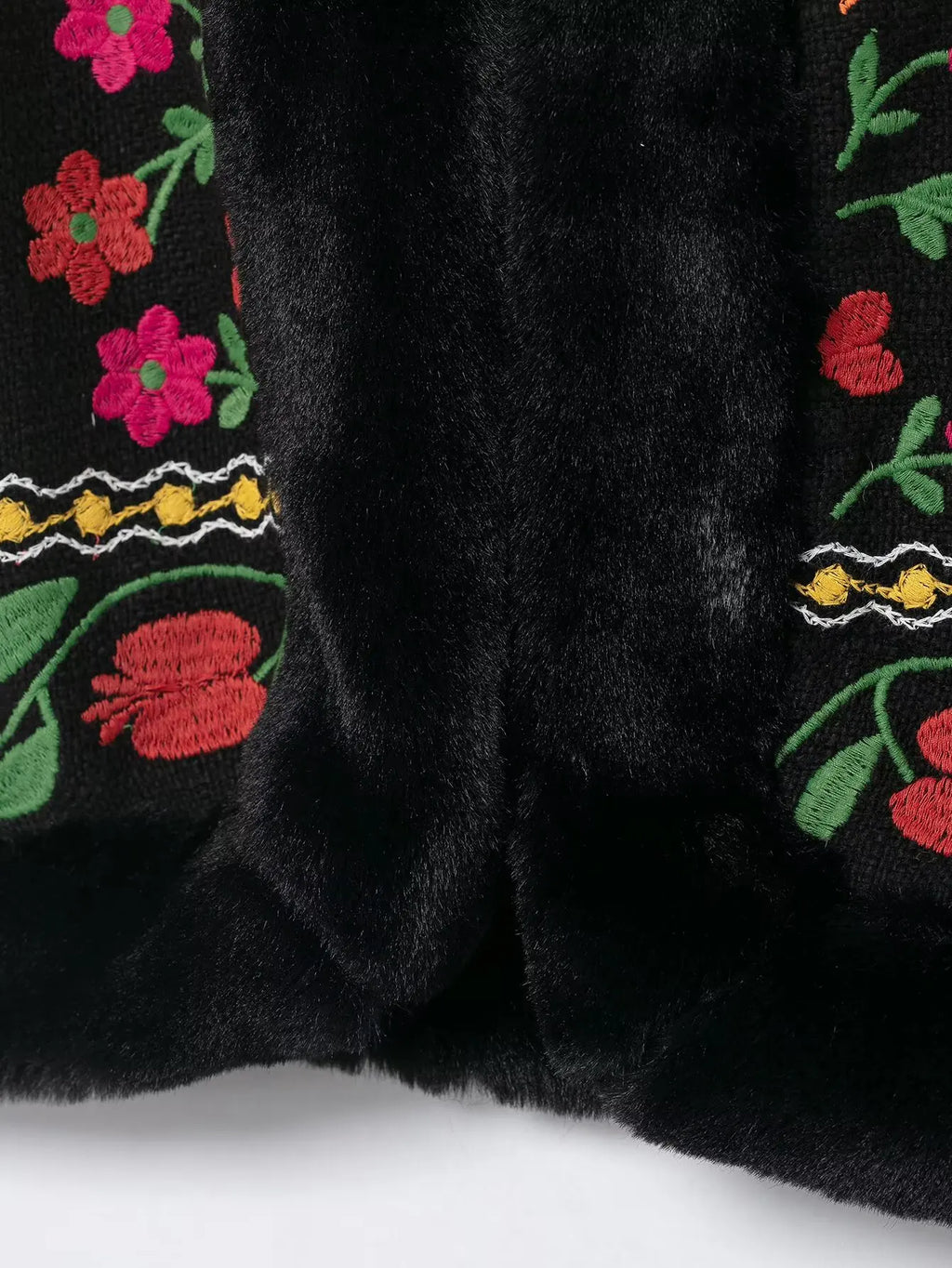 Floral embroidery faux fur vest