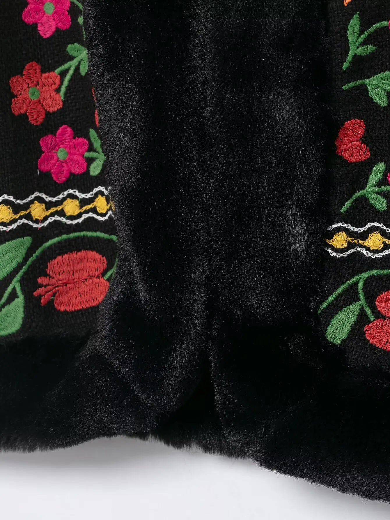 Floral embroidery faux fur vest
