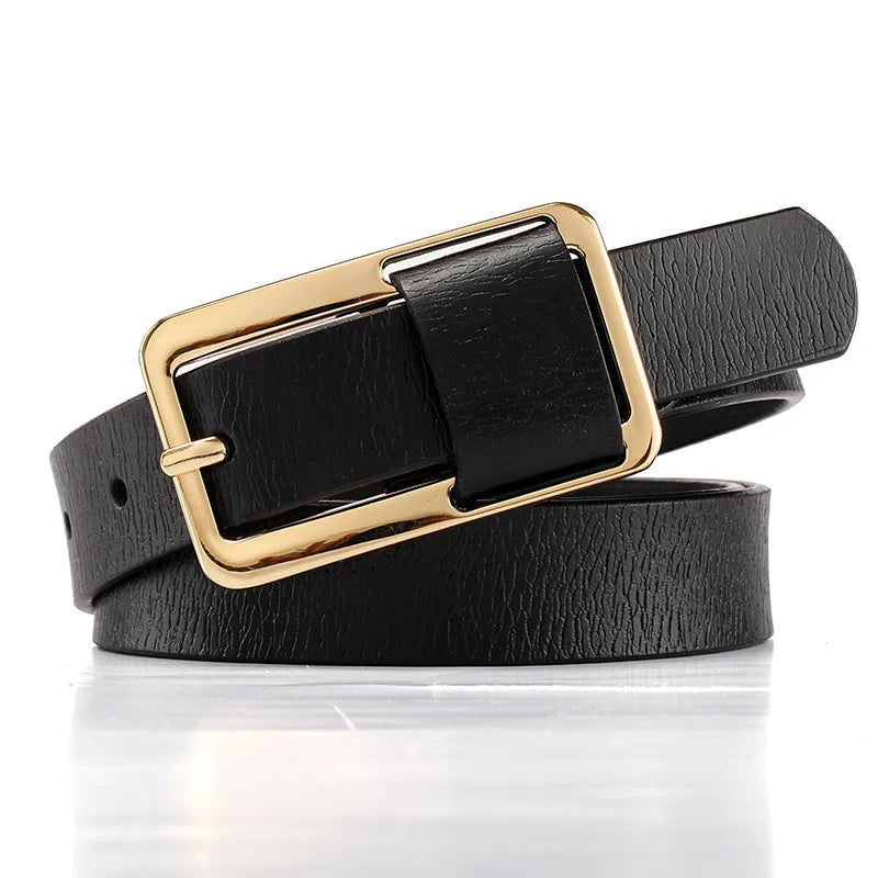 Elegant slim metal & leather belt
