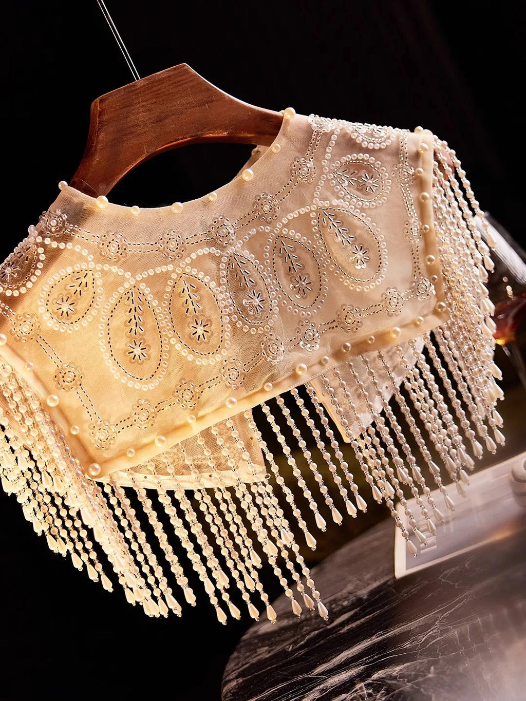 Solid pearl beaded embroidered collar