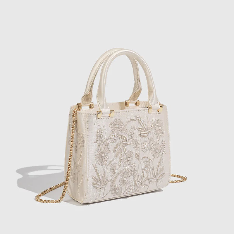 Embroidered soft microfiber shoulder bag
