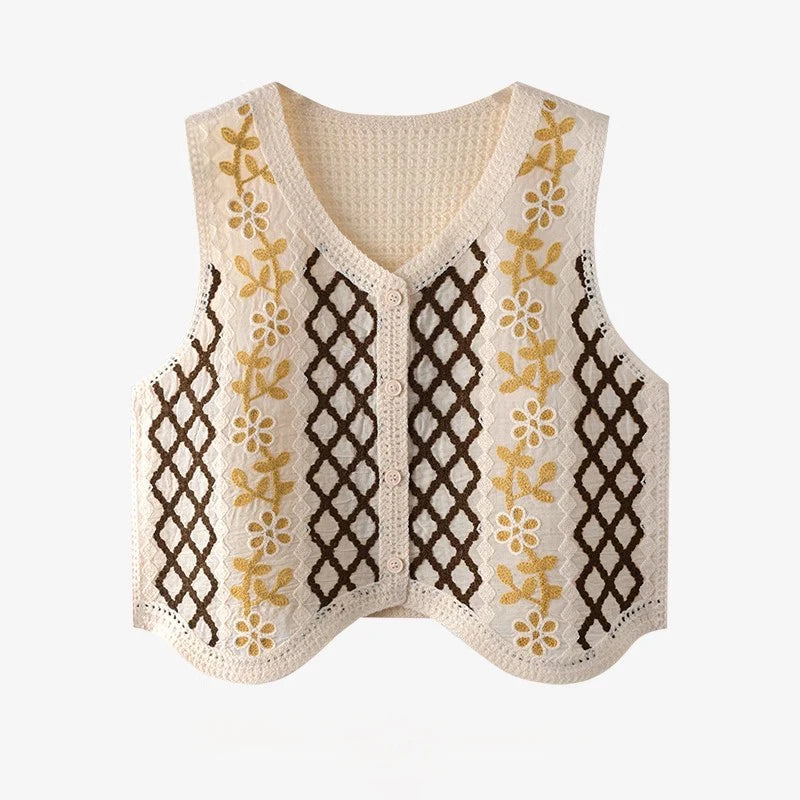 Floral embroidered knit vest