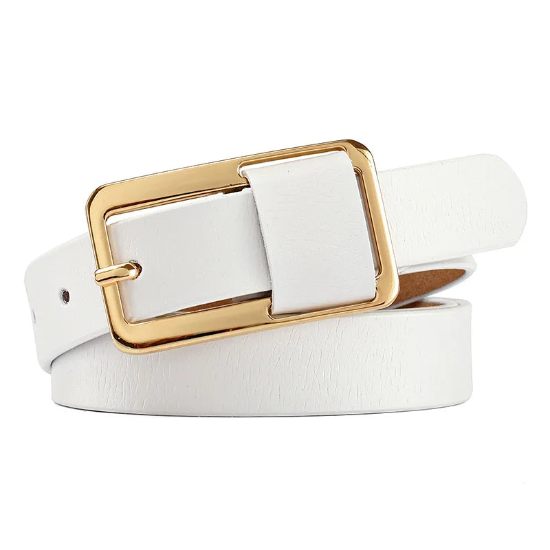 Elegant slim metal & leather belt