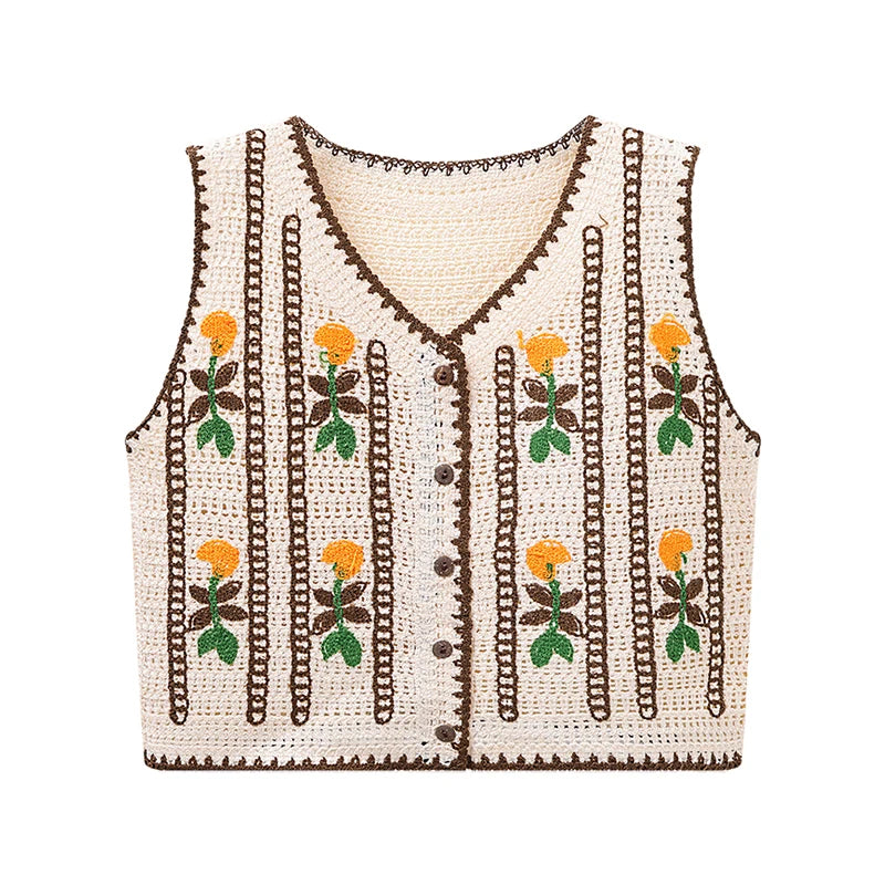 Bohemian floral knit vest