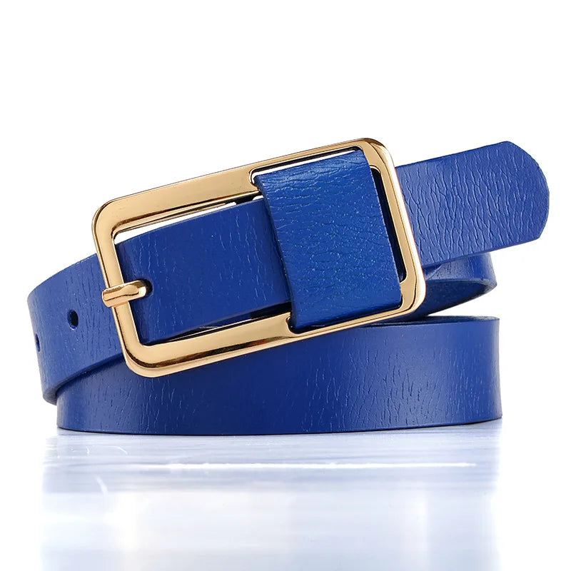 Elegant slim metal & leather belt
