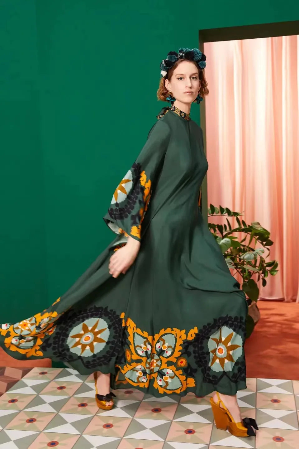 Vintage printed ankle-length dresses