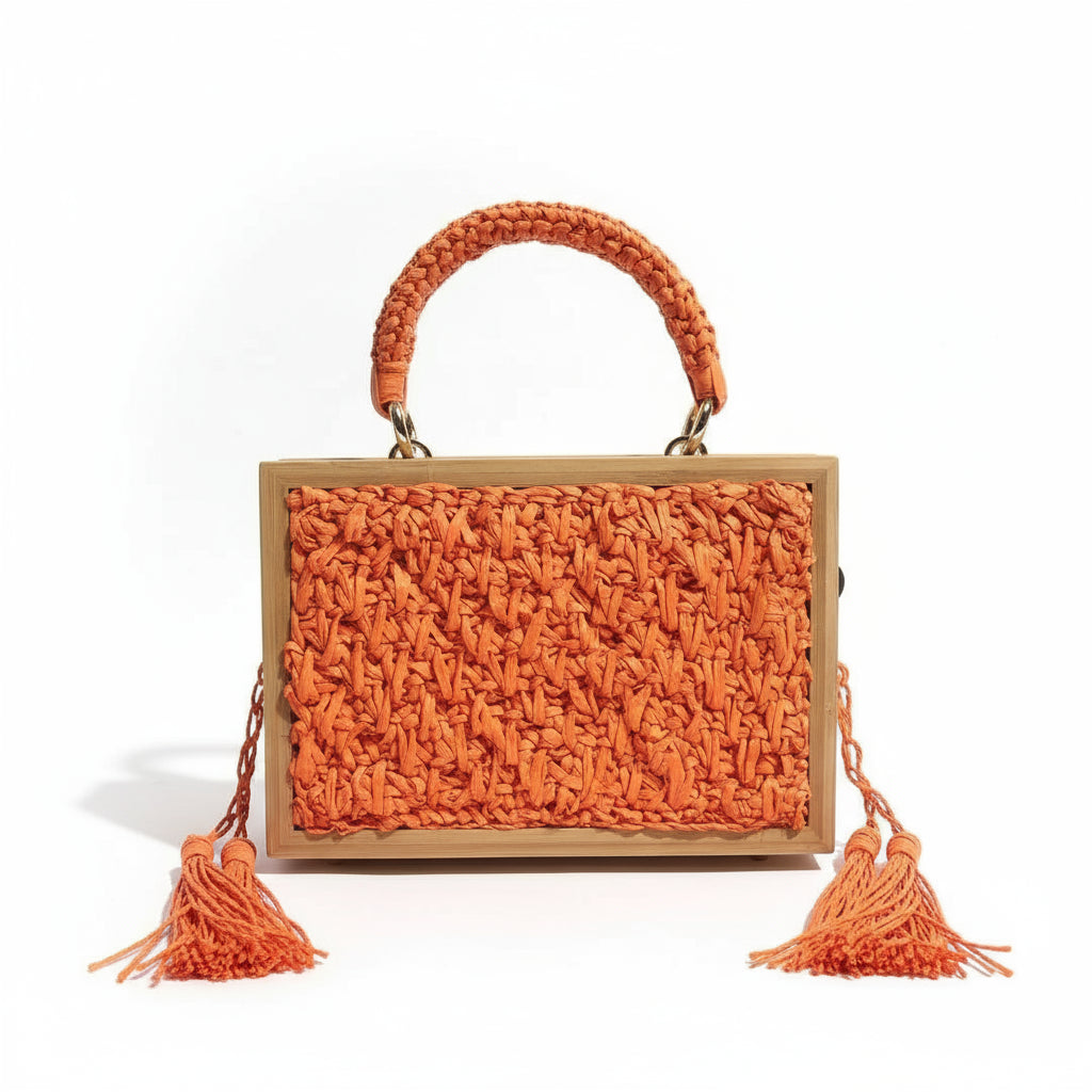Woven straw box bag
