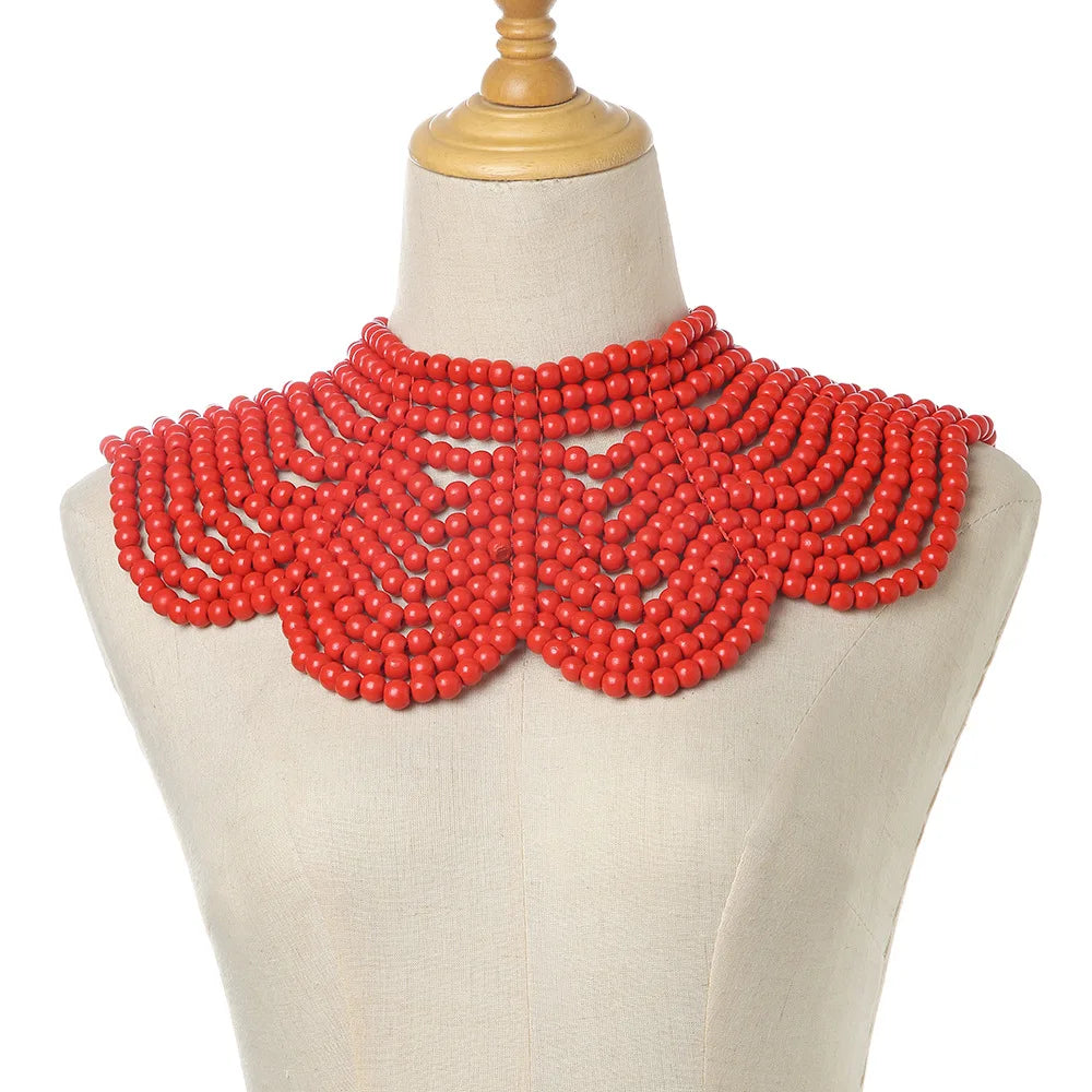 Beaded layered collar necklace