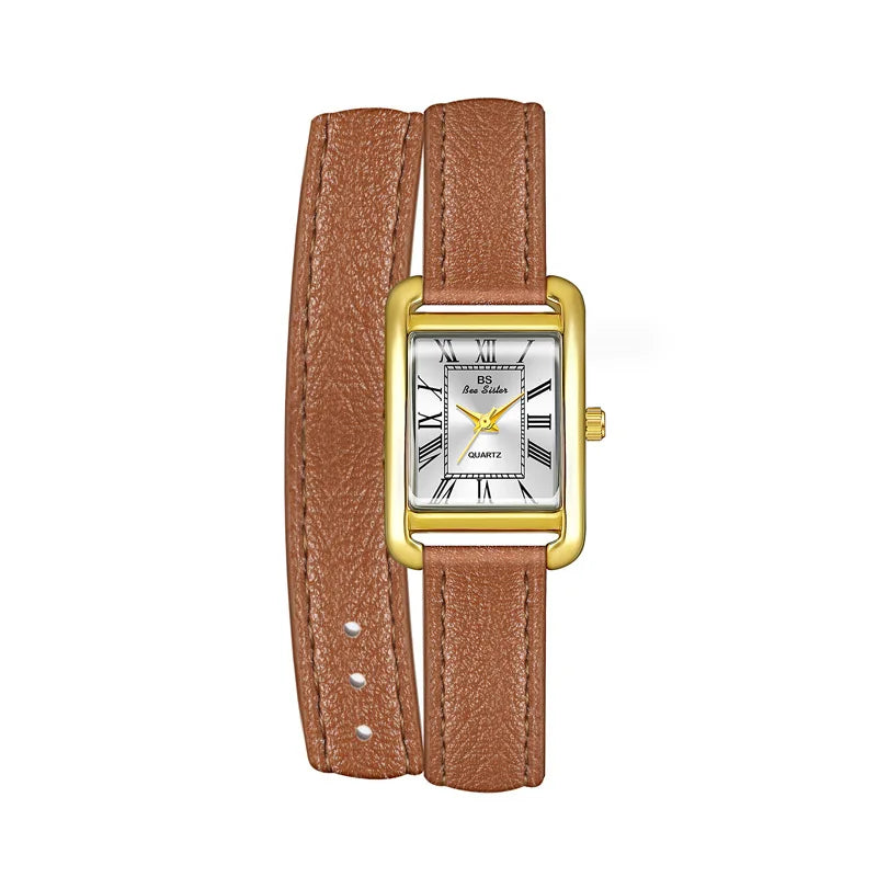 Leather quartz watch – Elegant rectangle design