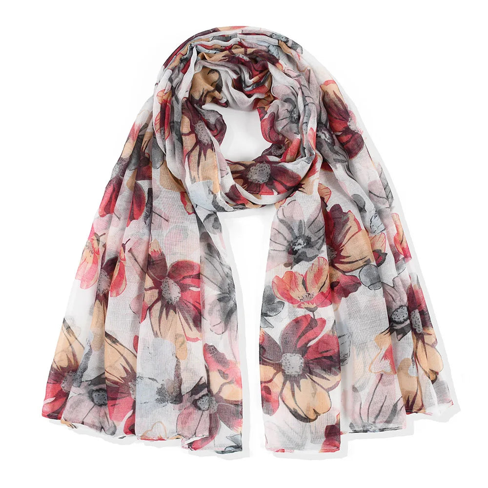 Lightweight voile floral scarf
