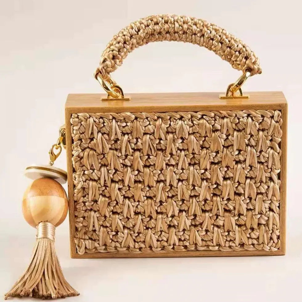 Woven straw box bag