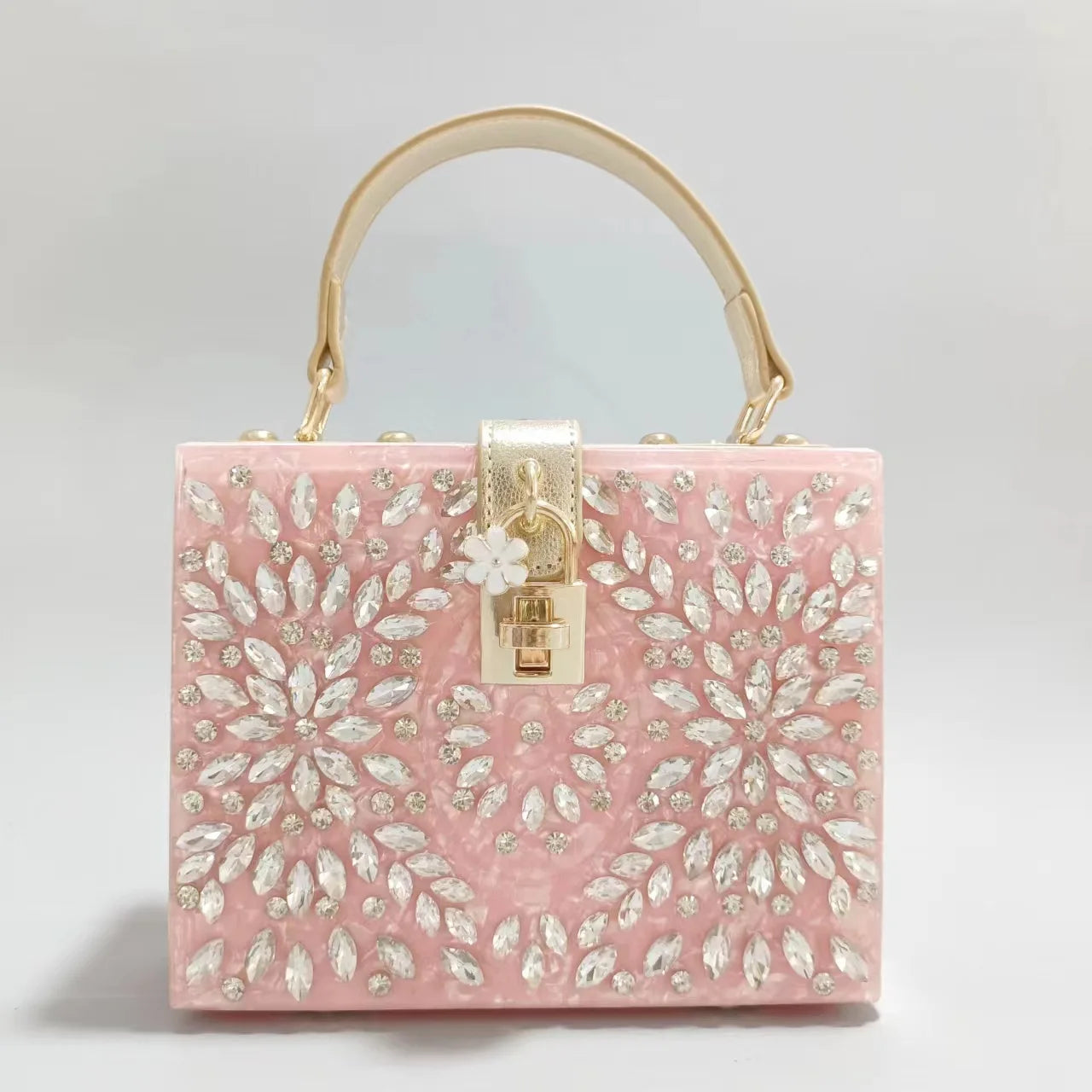 Beaded metallic minaudière bag