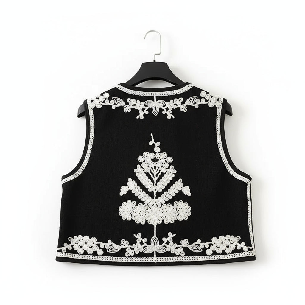 Vintage floral embroidered knit vest