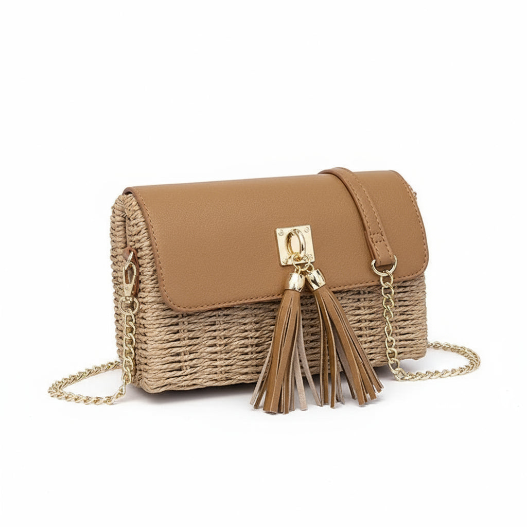 Woven straw shoulder bag