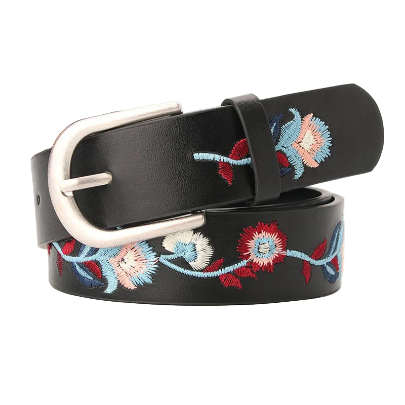 Embroidered PU leather belt