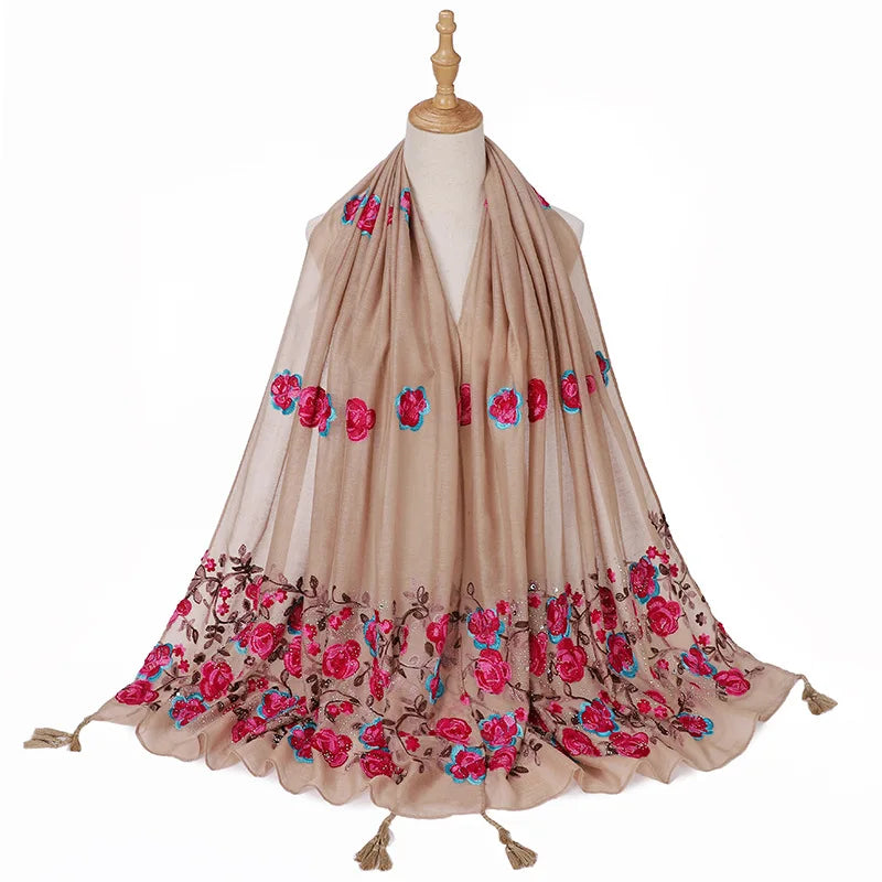 Embroidered hijab scarf