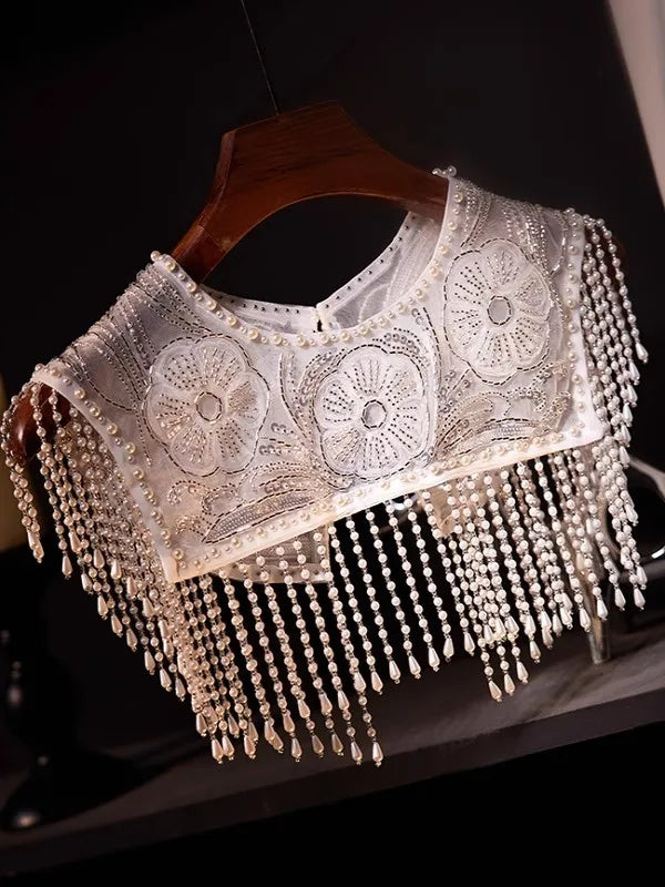 Pearl beaded tassel collar