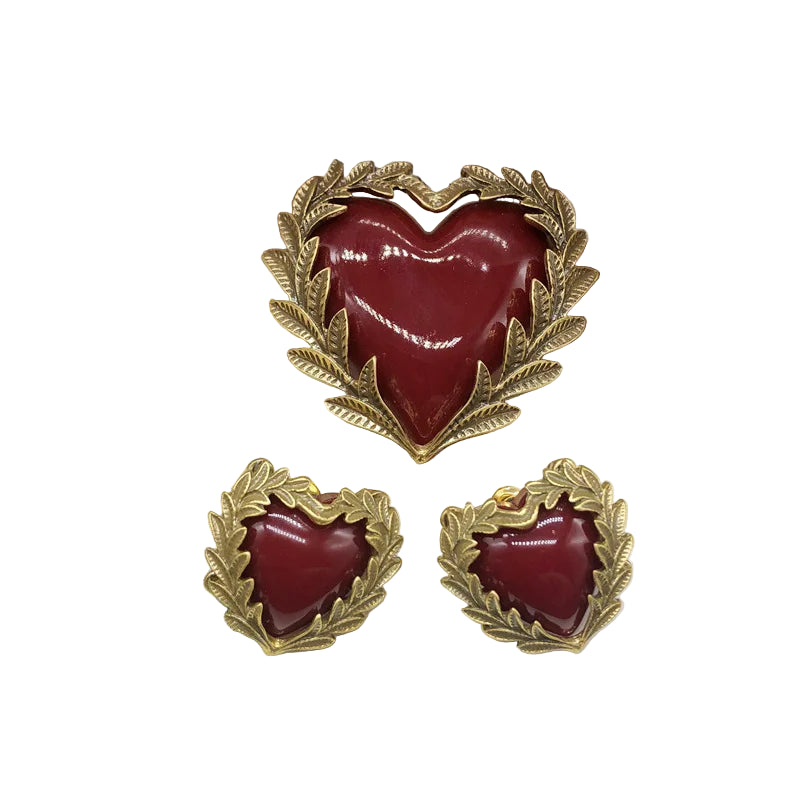 Heart-shaped brooch & earrings set