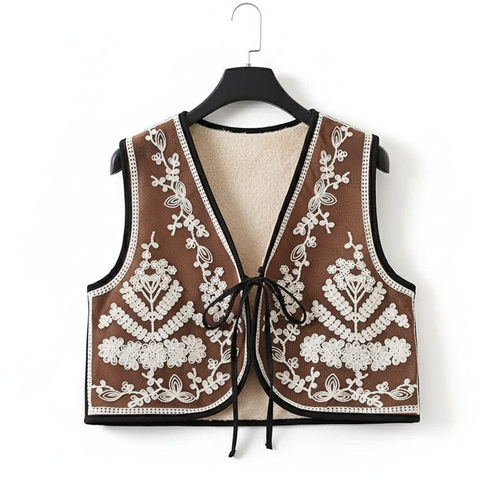 Vintage floral embroidered knit vest