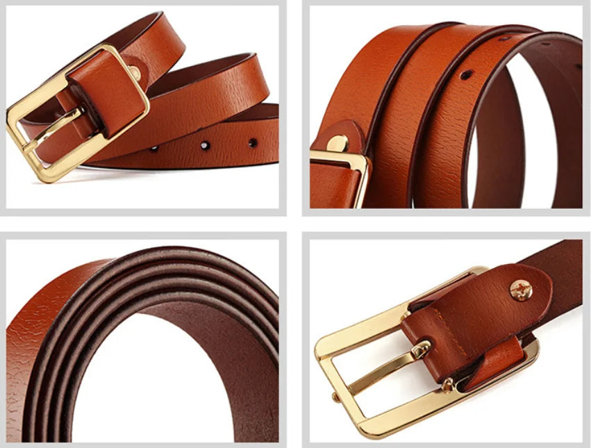 Elegant slim metal & leather belt