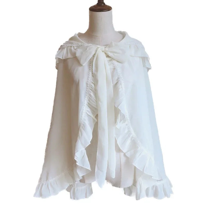 Hooded chiffon ruffle cape
