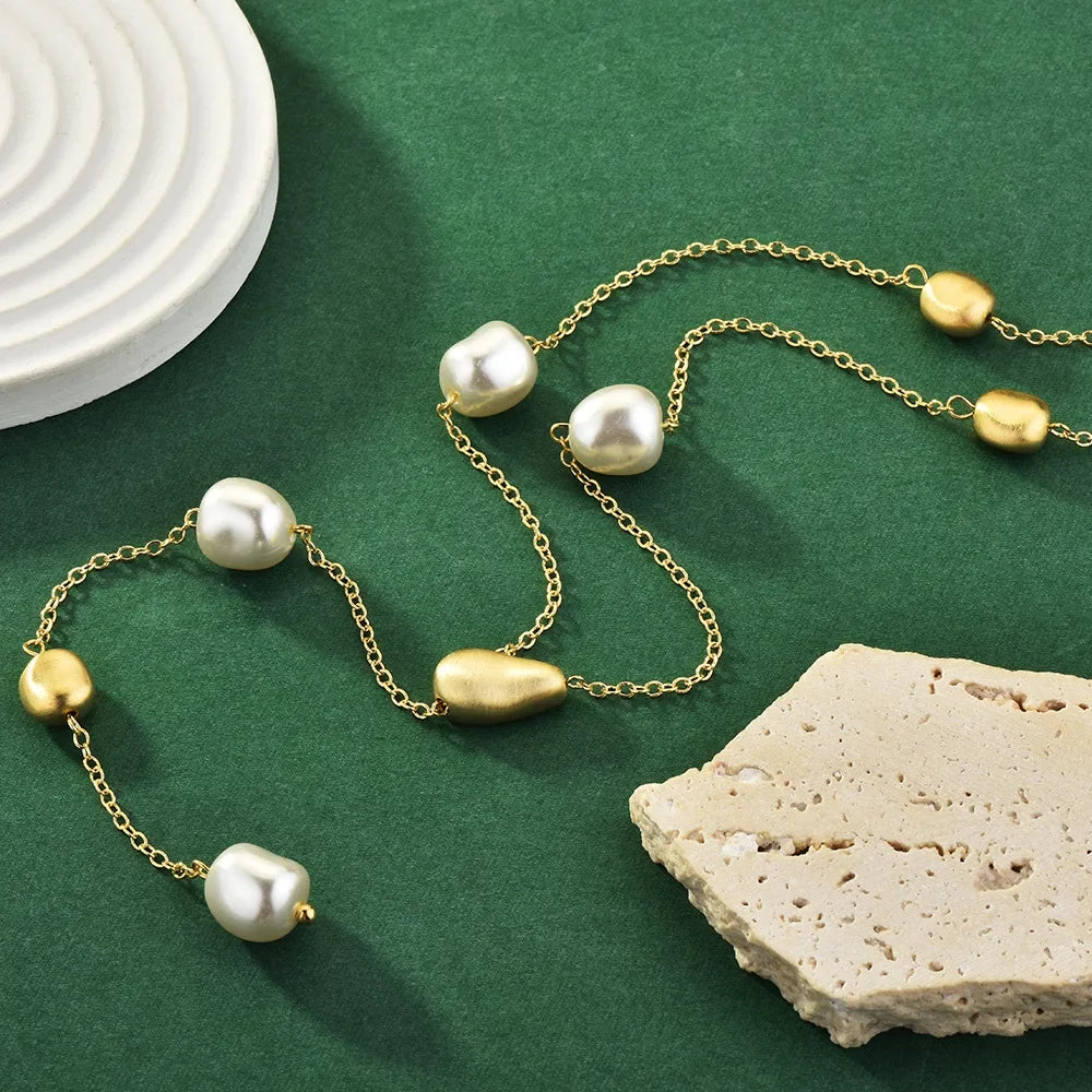 Long pearl chain necklace