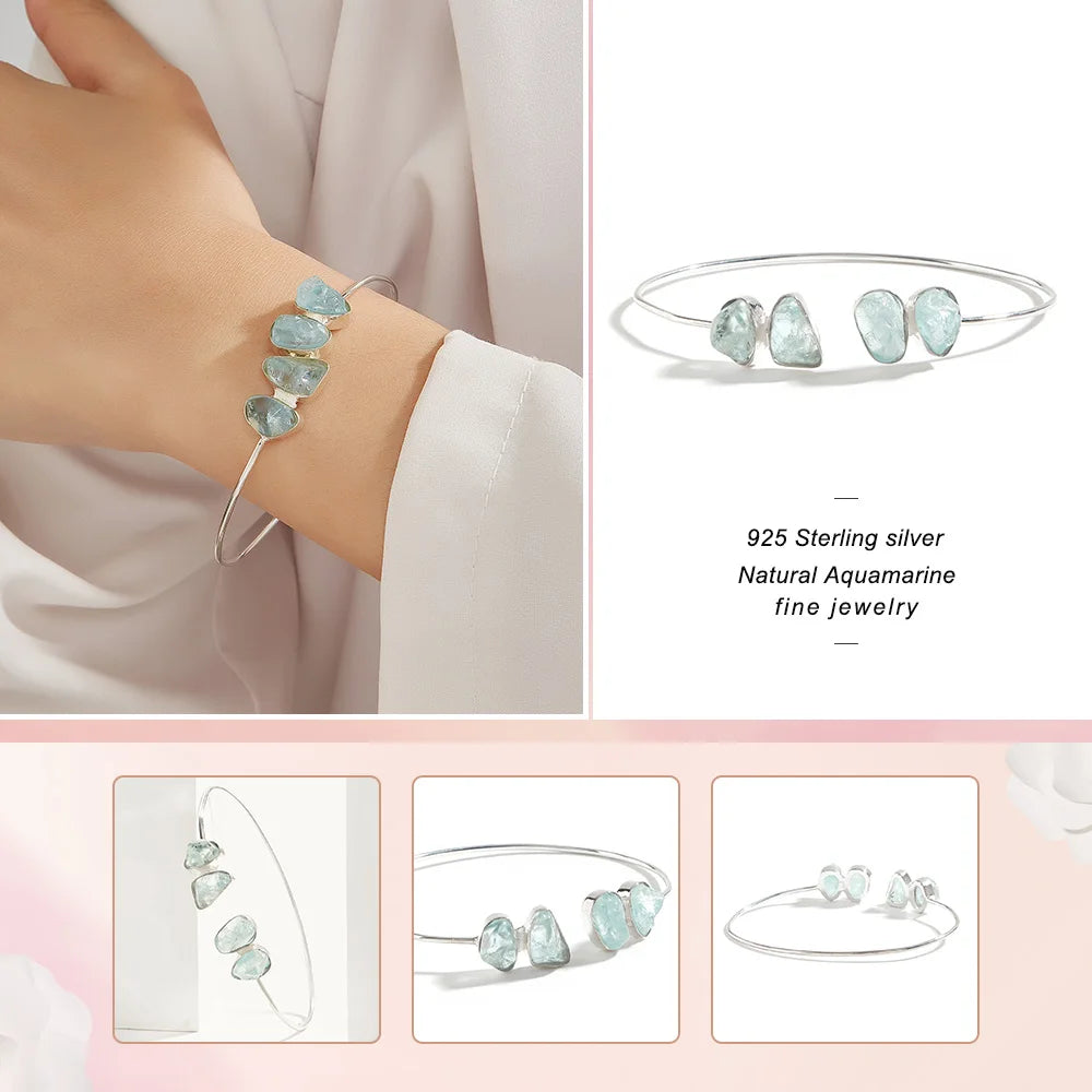 Silver aquamarine cuff bracelet